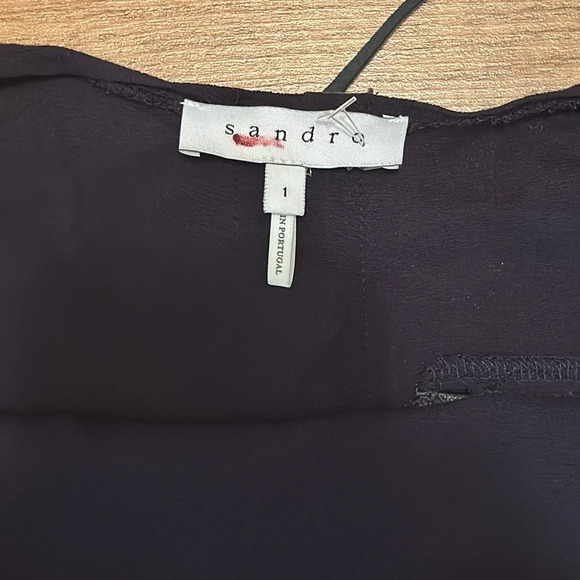 Sandro Navy Blue Scoop Neck Short Sleeve Dress Lace Up Back FF - Picture 2 of 4